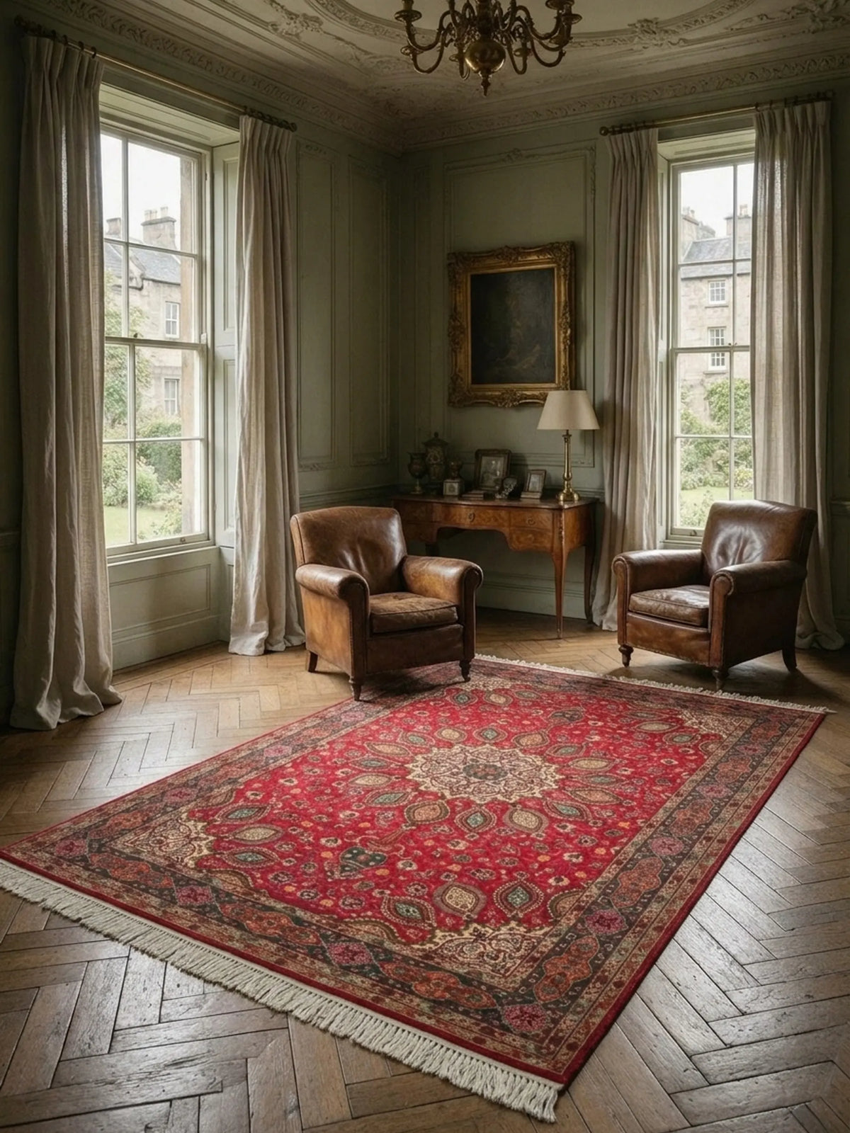 1945 Persian Hand-Knotted Wool Rug, Medallion Garden, Unused