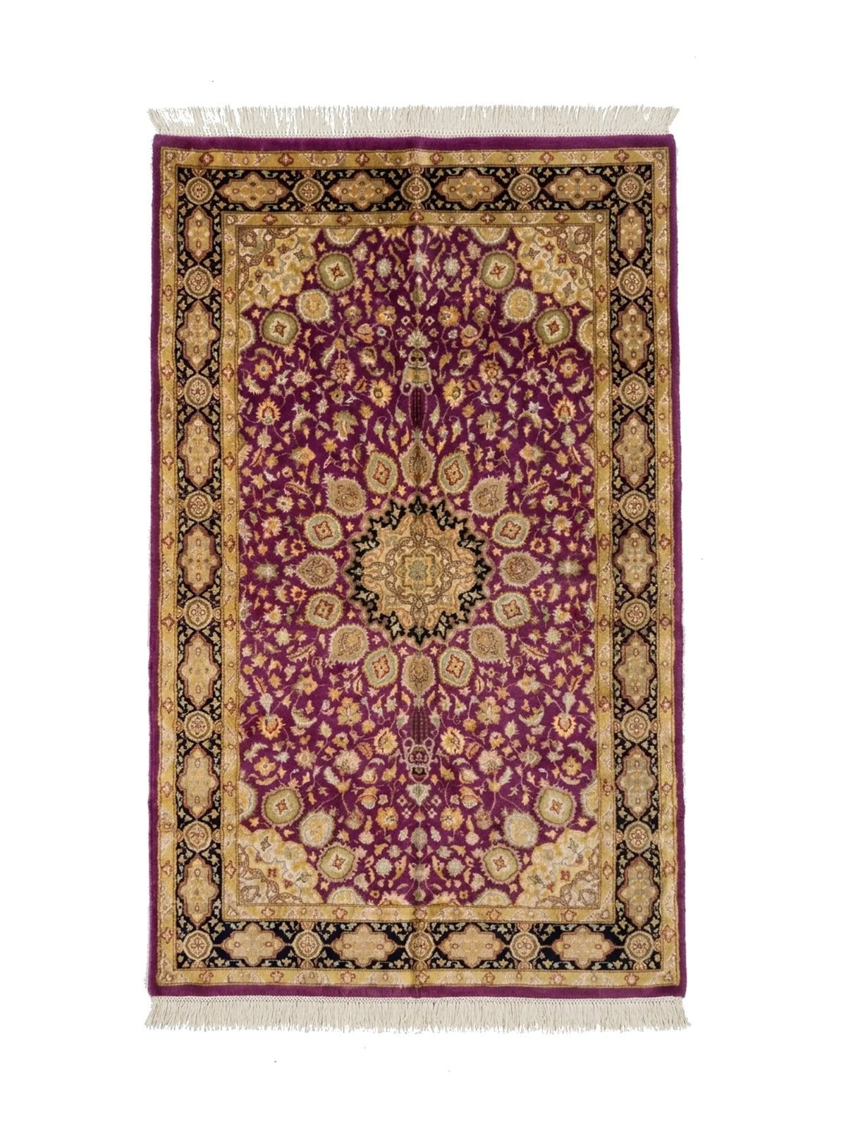 Rare Purple Hand-Knotted Persian Design Wool Rug, Pakistan
