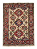 Hand-Knotted Kazak Wool Rug, Ivory Field, Geometric Medallions