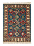 Hand-Knotted Kazak Wool Rug, Blue Field, Geometric Diamonds
