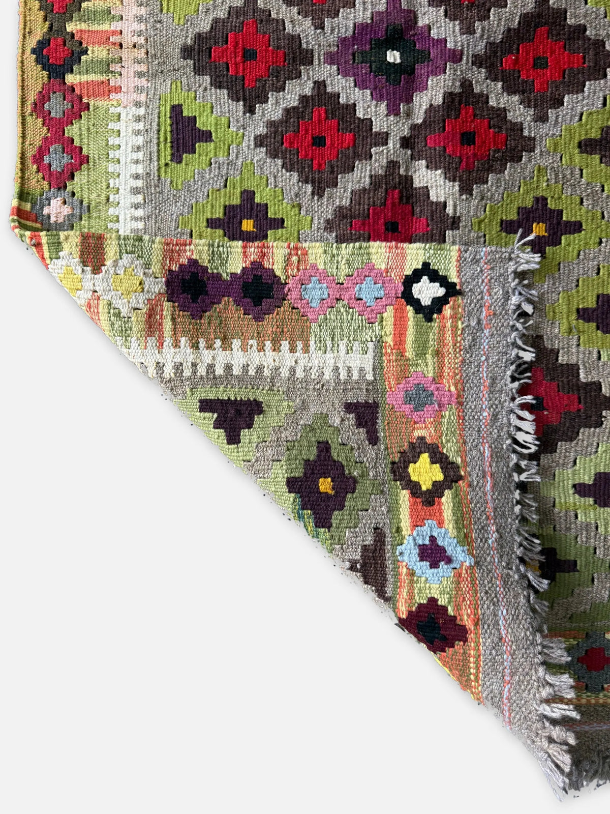 Vintage Afghan Wool Kilim, Colorful Diamond Field, 1950 to 1960