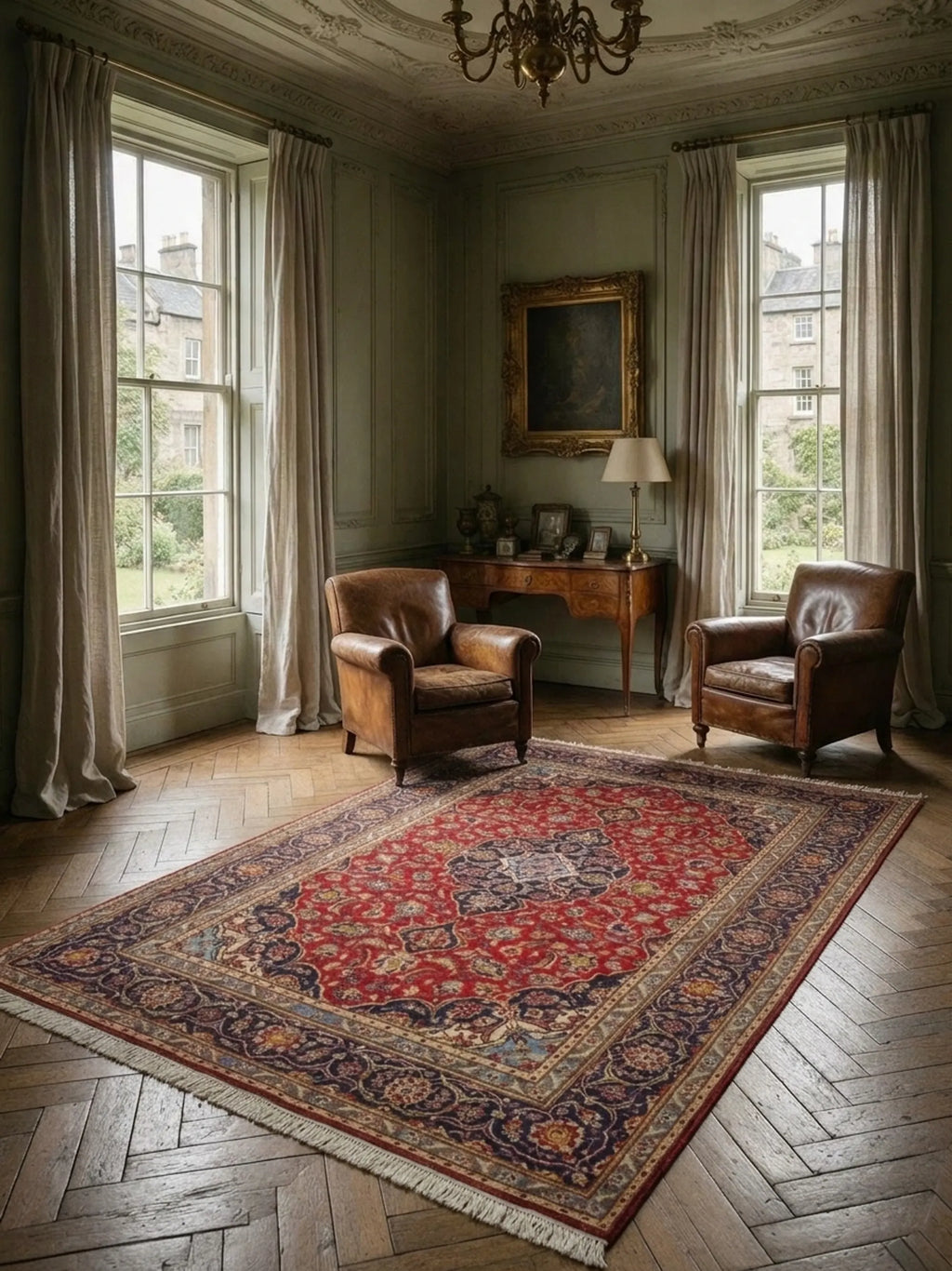 Mid-Century Persian Medallion Rug, Baby Lamb Wool