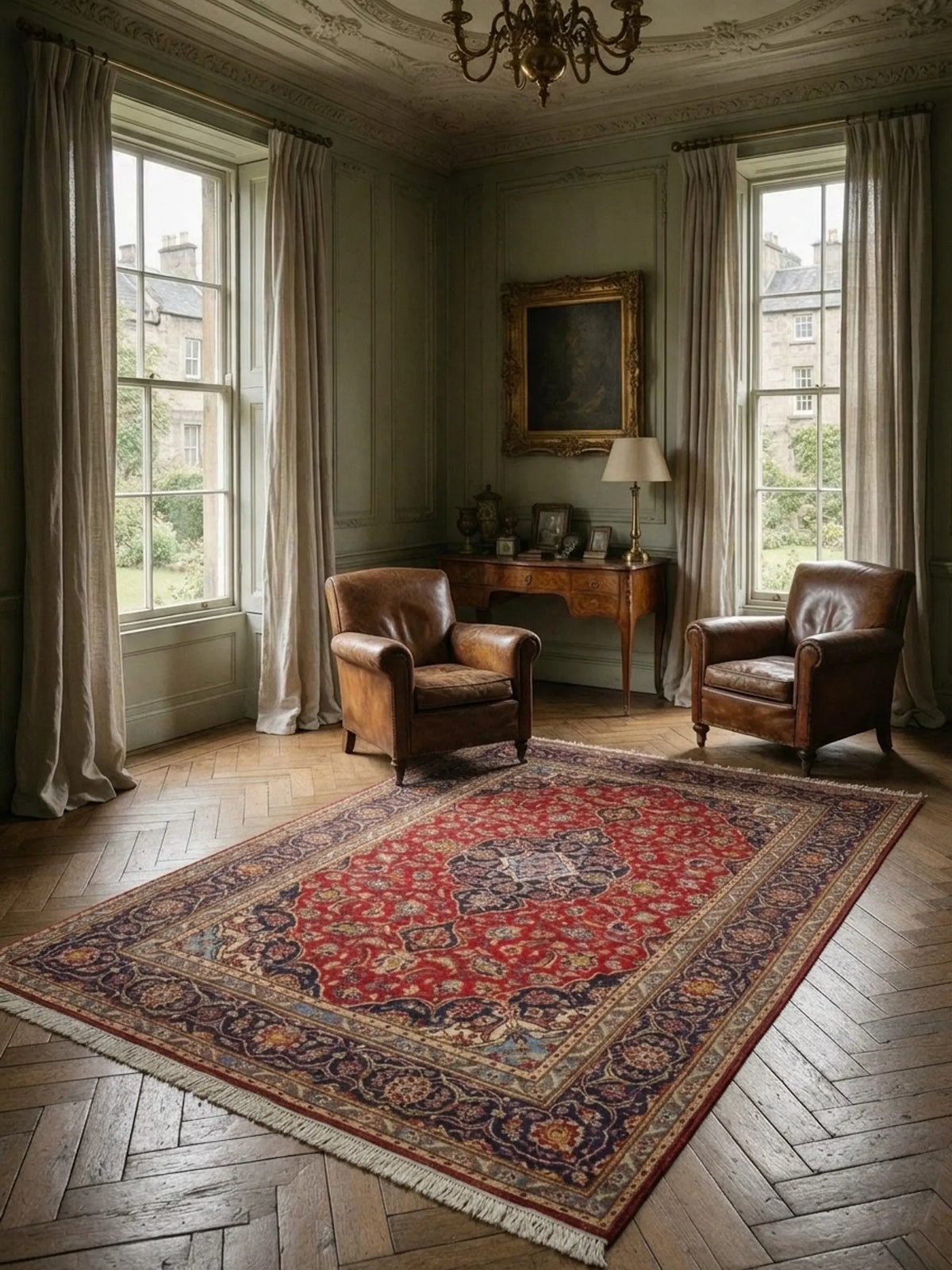 Mid-Century Persian Medallion Rug, Baby Lamb Wool