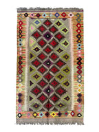 Vintage Afghan Wool Kilim, Colorful Diamond Field, 1950 to 1960