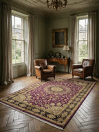Rare Purple Hand-Knotted Persian Design Wool Rug, Pakistan