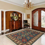 Hand-Knotted Kazak Wool Rug, Blue Field, Geometric Diamonds