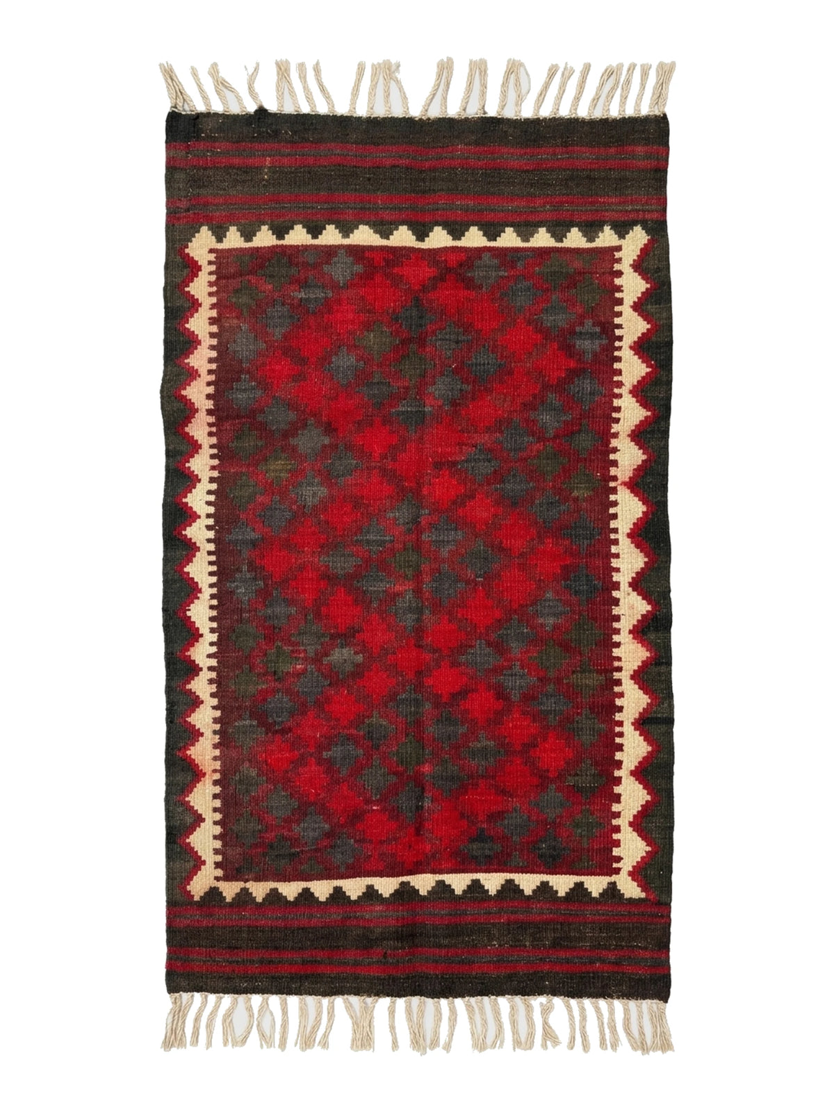 Vintage Afghan Wool Kilim, Diamond Field, Mid-Century