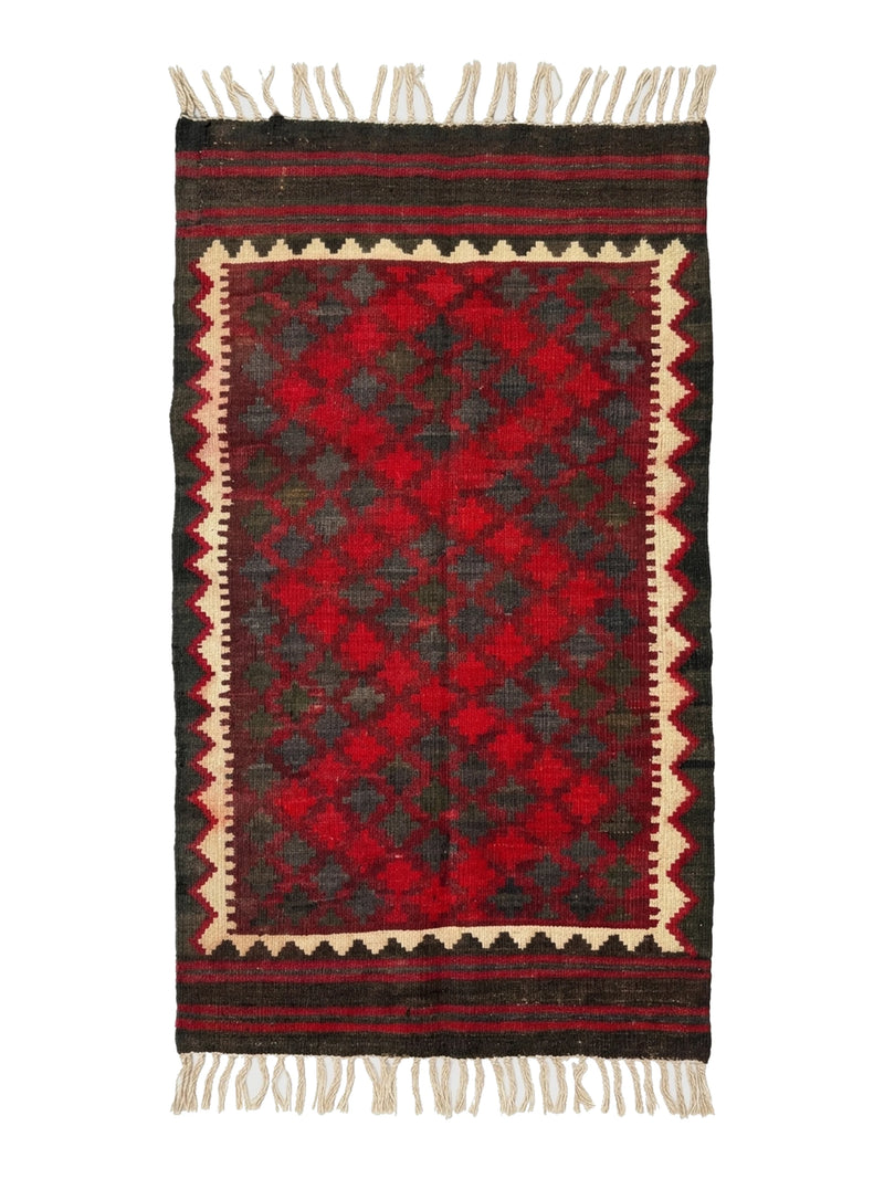 Vintage Afghan Wool Kilim, Diamond Field, Mid-Century