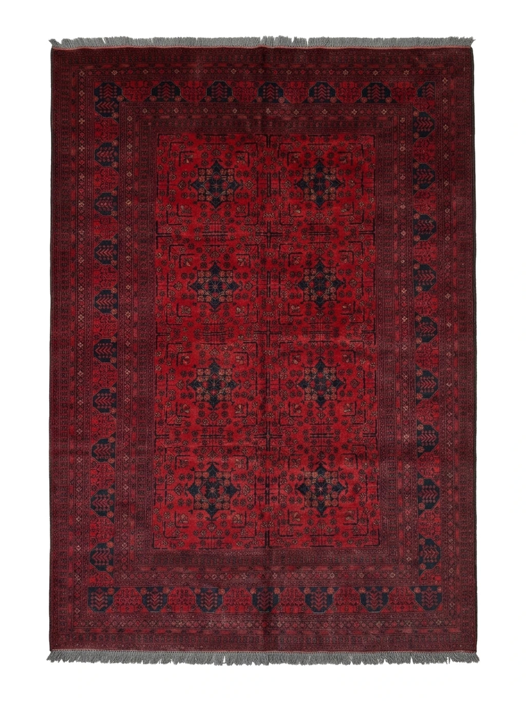 Vintage Afghan Bokhara Wool Rug, Turkoman Gul, 1980