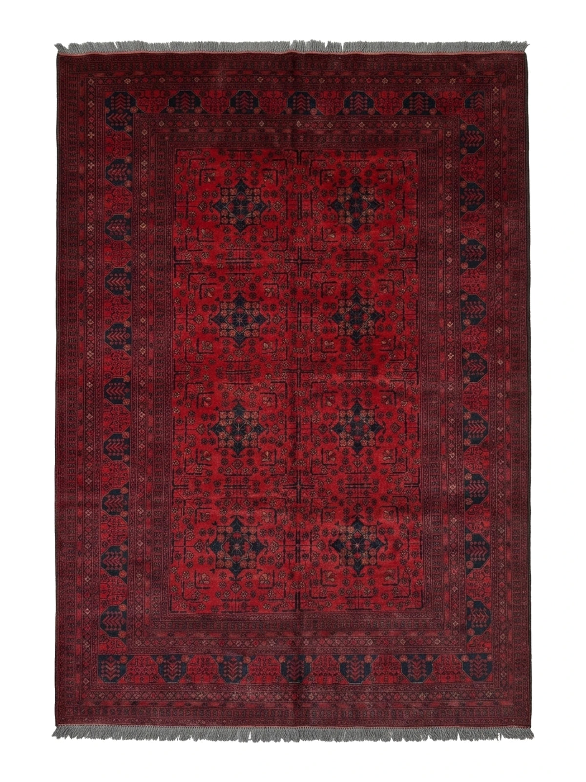 Vintage Afghan Bokhara Wool Rug, Turkoman Gul, 1980
