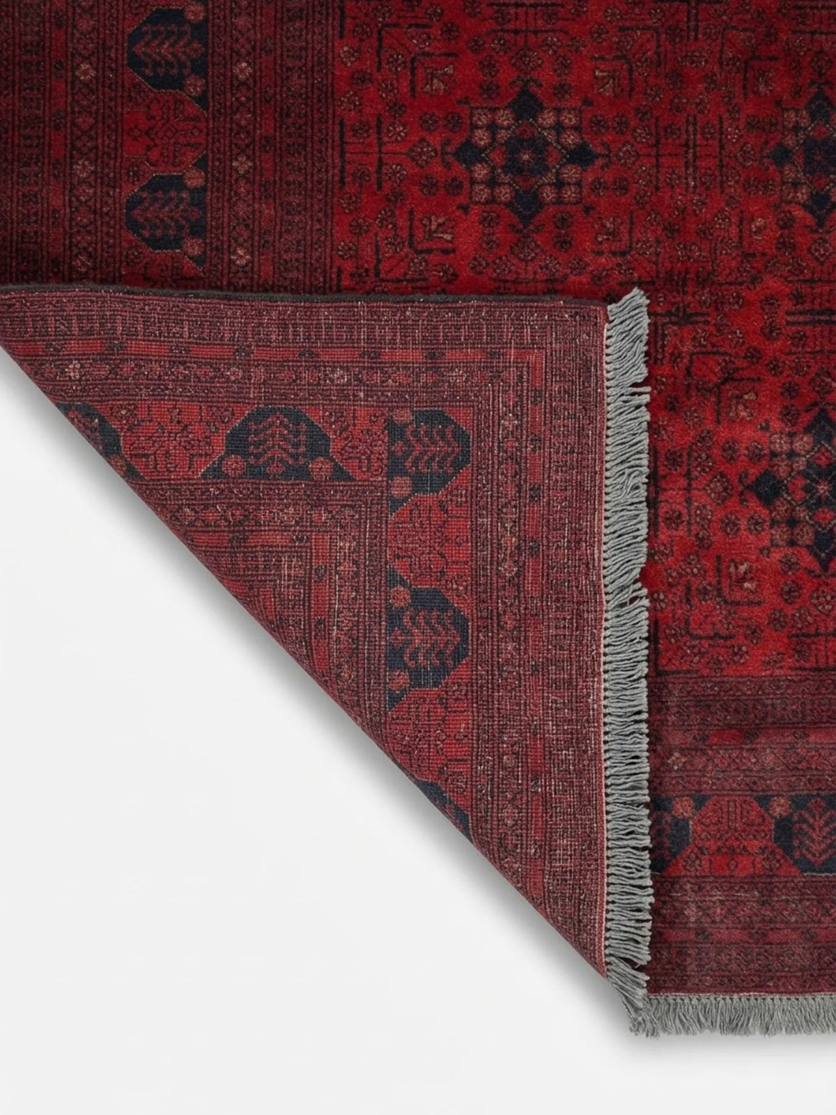 Vintage Afghan Bokhara Wool Rug, Turkoman Gul, 1980