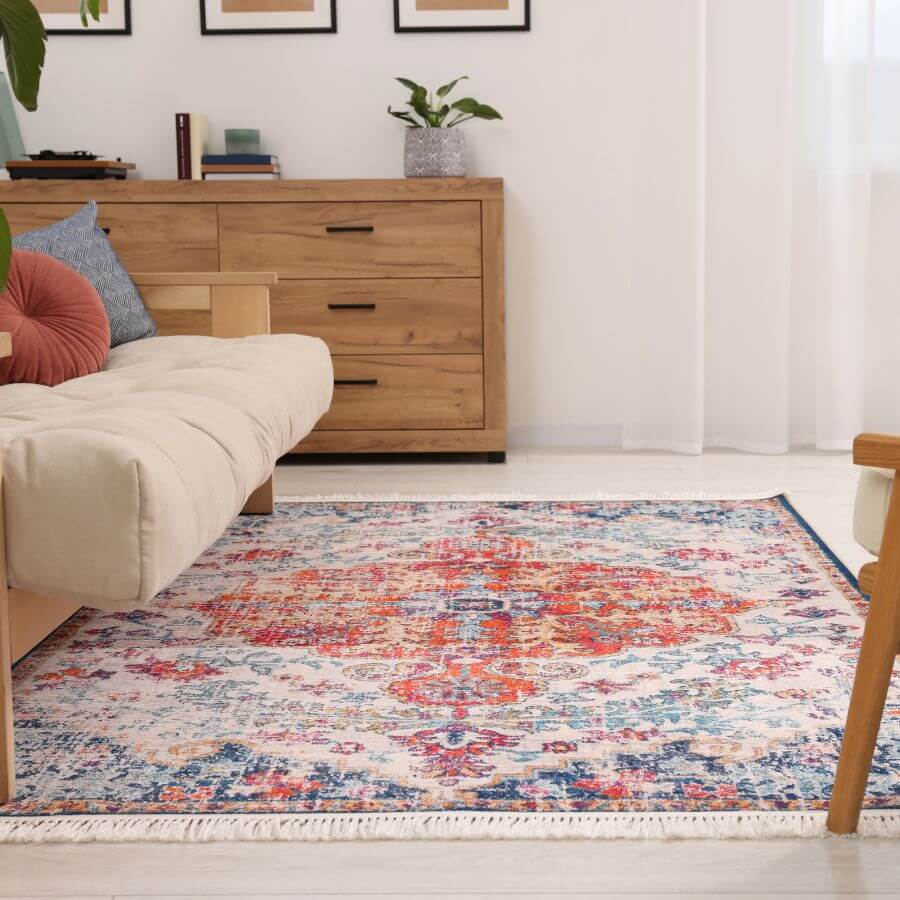 Vintage multicolour rug in a modern room